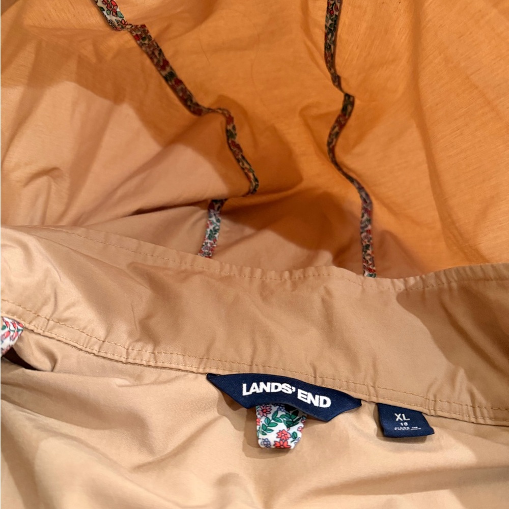Lands' End Tan Hooded Jacket with Floral Trim - Picture 2 of 6